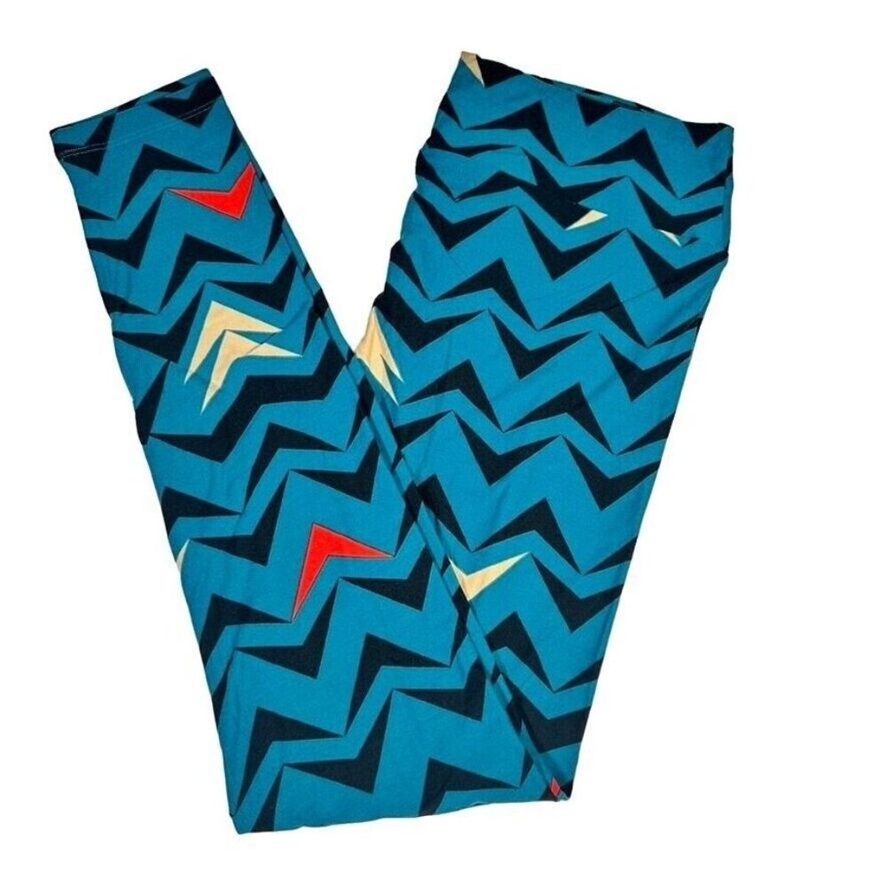 Lularoe Leggings Chevron Print Turquoise Teal Black Red Tall & Curvy TC